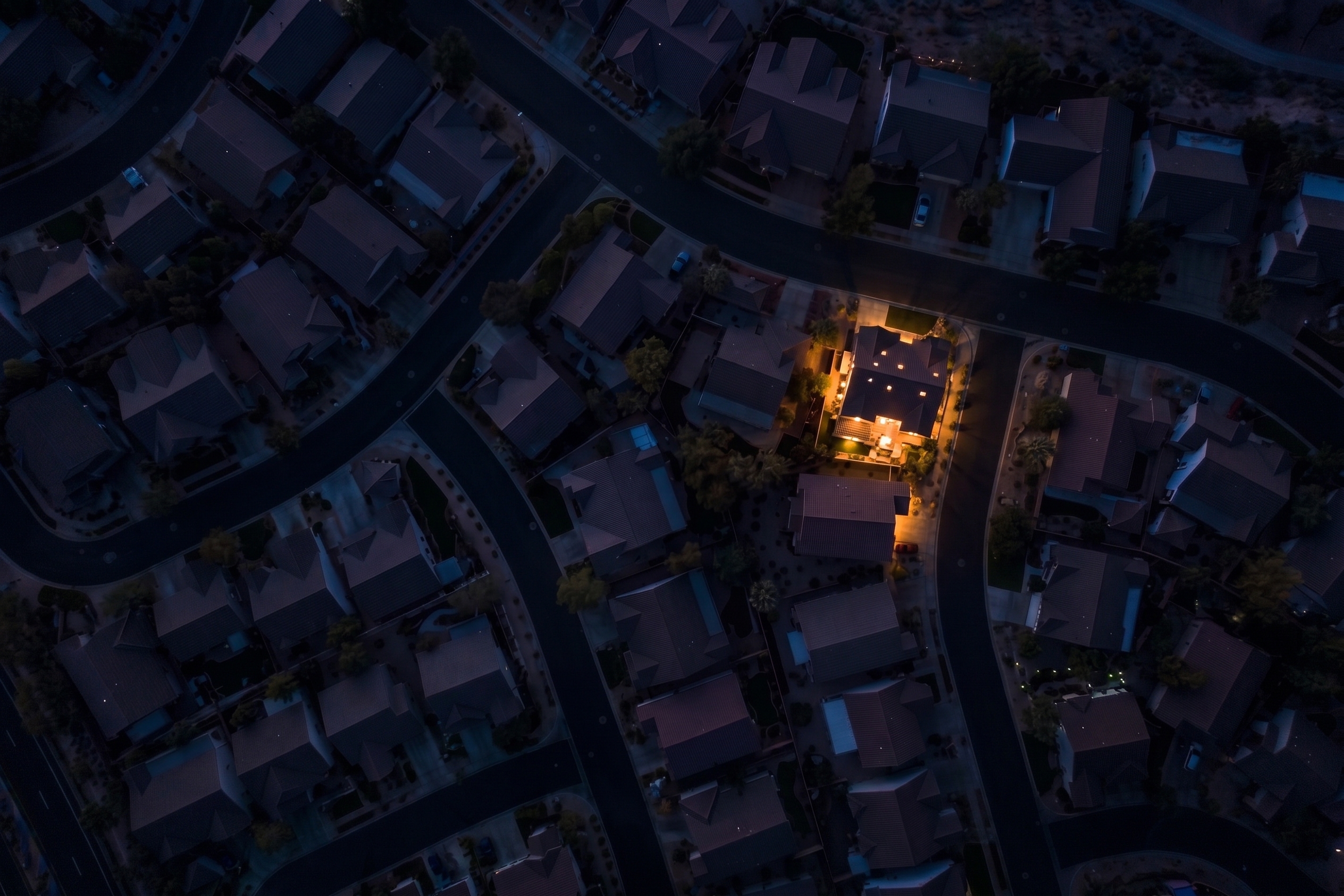 A single residence illuminated on reserve power during a neighbourhood outage