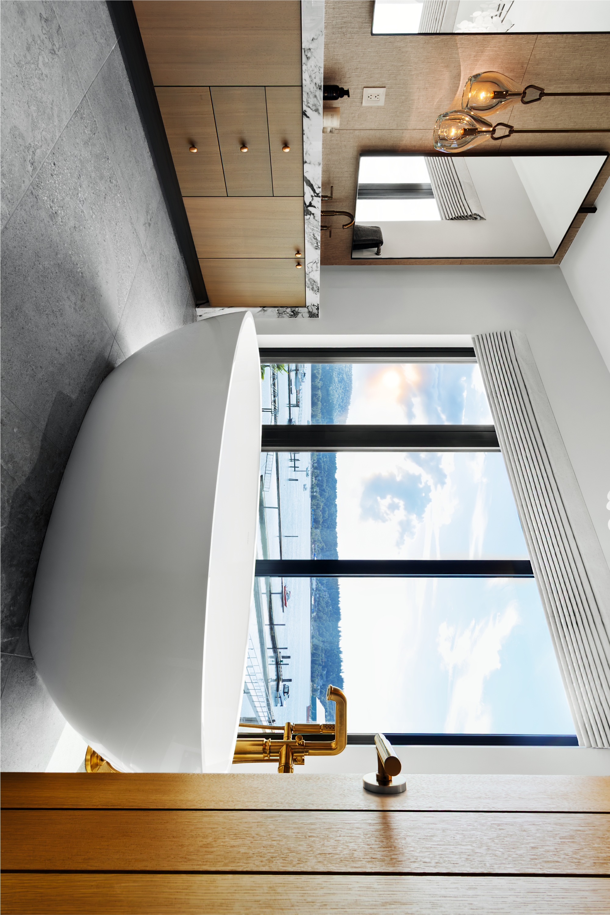 Spa-like waterfront bathroom designed for rest and recovery